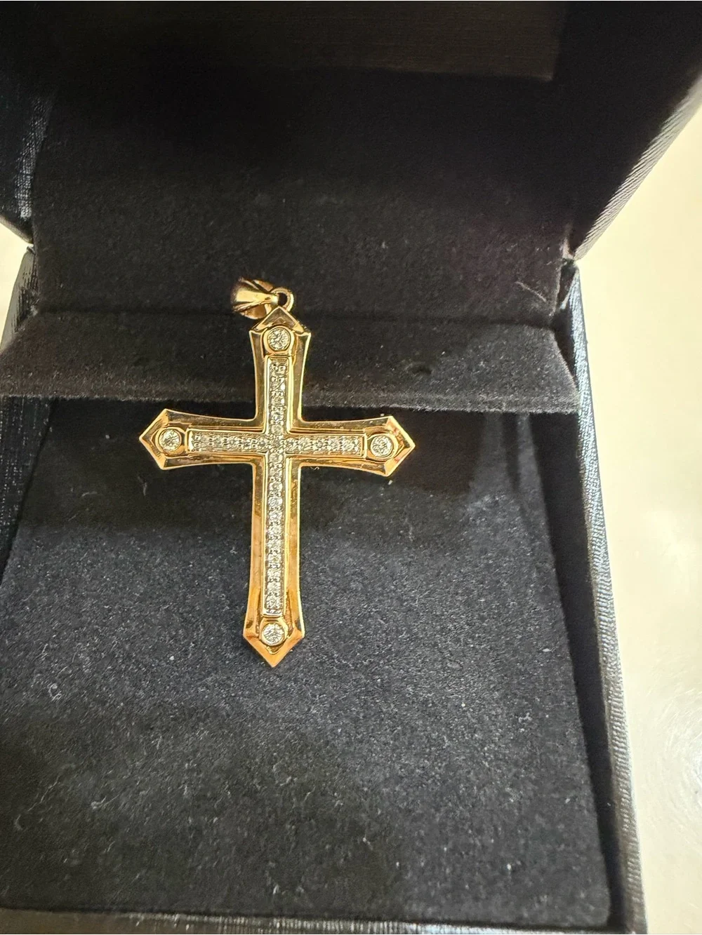 Gold-Tone Cross Pendant Necklace with Clear Crystals